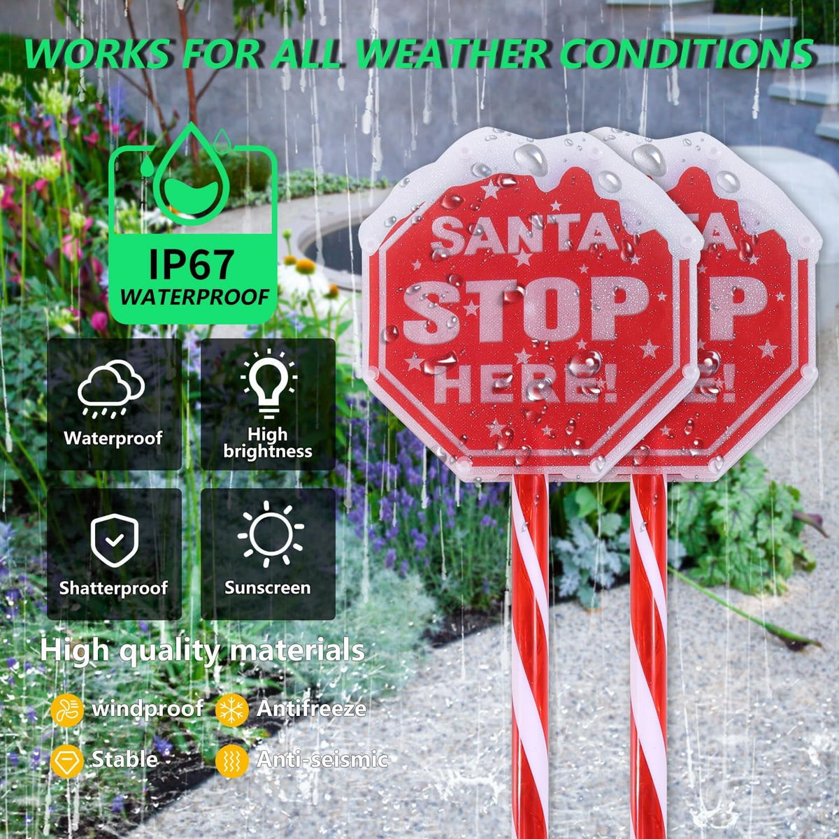 Unbranded Christmas Pathway Lights Santa Stop Here Sign Outdoor Solar Dusk till Dawn 4-Pack
