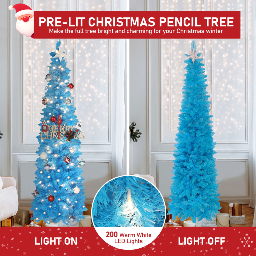 VEIKOUS 6ft Christmas Tree Crooked Neck with Topper, Prelit Xmas Tree with 200 LED Lights & 536 Branch Tips, Bendable Top Christmas Slim Tree for Holiday Decor, Green