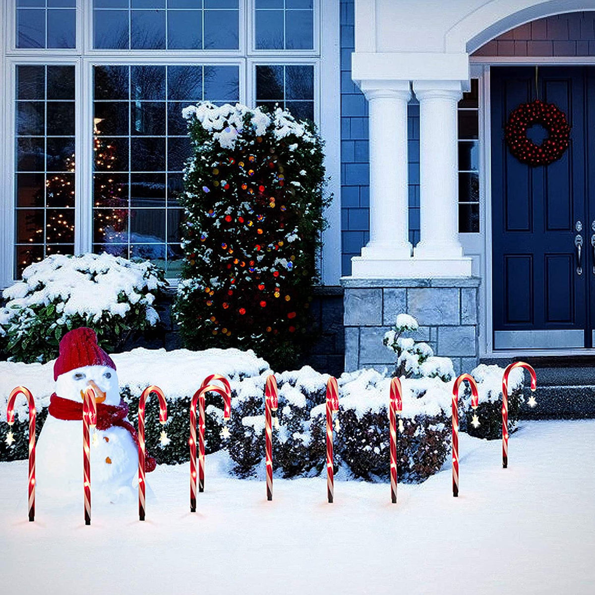 COCOBELA 19" Christmas Candy Cane Lights, 8 Packs Christmas Pathway Marker Candy 8 Modes Solar Lights Walkway Outdoor Markers with Stakes for Garden Patio Christmas Decorations