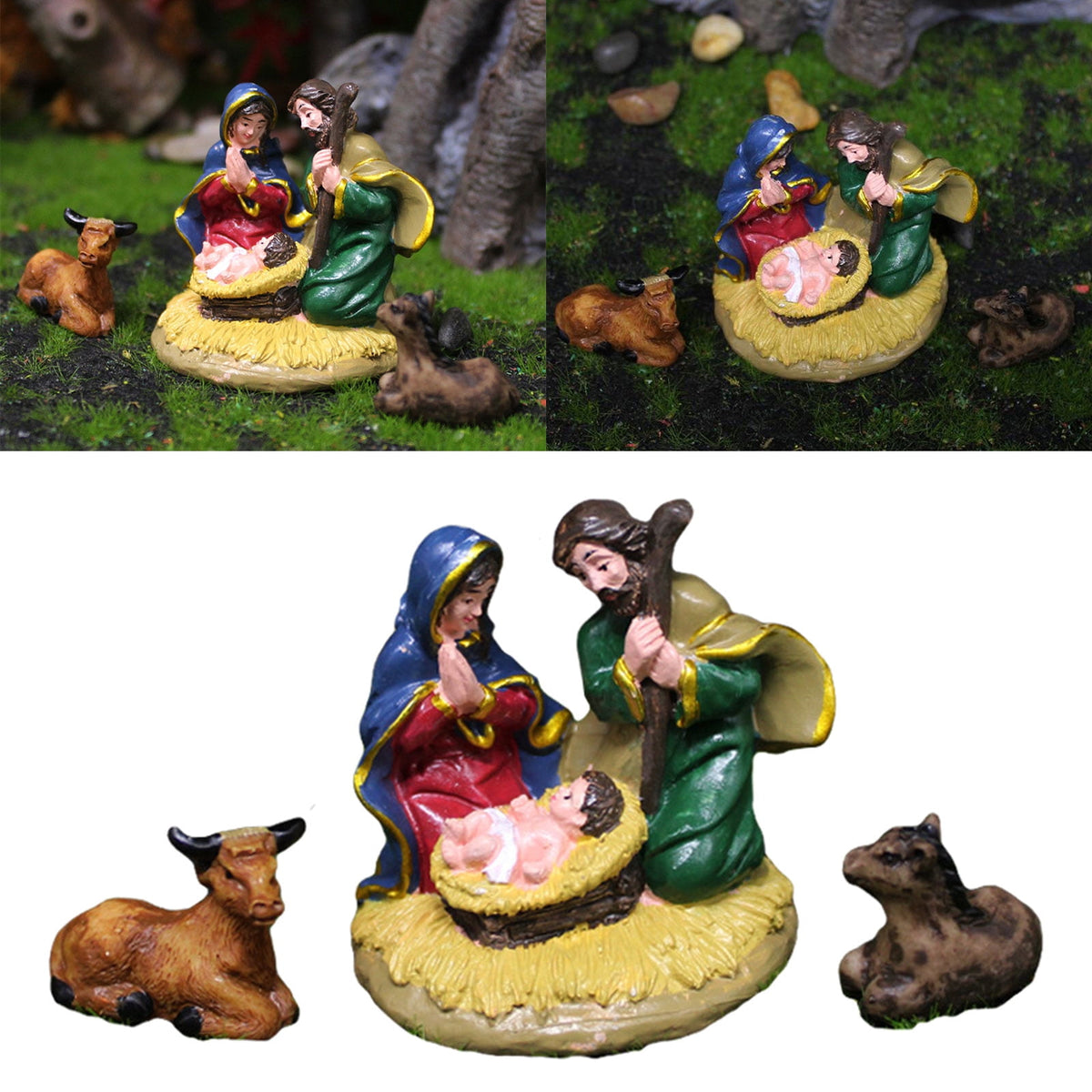 Nativity Statue Scene Set Holy Manger Christmas Crib Figurines Miniatures Ornament Church Gift Home Decorations