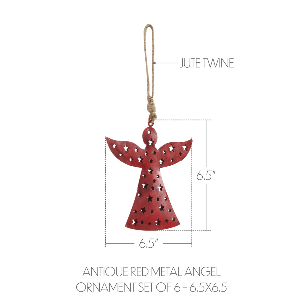 VHC Brands Antique Red Metal Angel Ornament Set of 6 - 6.5 inch