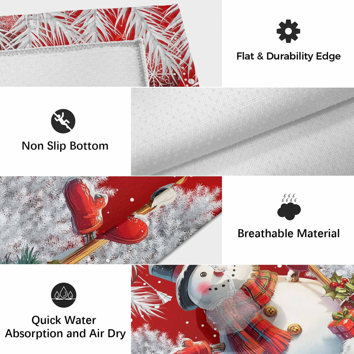 Grey Snowman Christmas Outdoor Rug for Patio/Deck/Porch, Non-Slip Large Area Rug 4 x 6 Ft, Xmas Tree Red Balls Snowflake Indoor Outdoor Rugs Washable Area Rugs, Reversible Camping Rug Carpet Runner