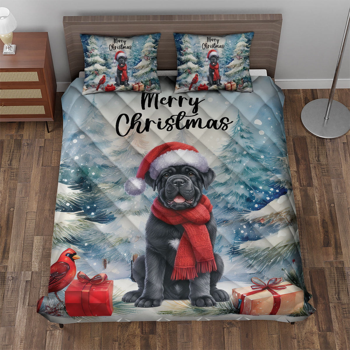 Merry Christmas French Bulldog Enjoys Woofmas Winter Xmas Holiday Quilt Bedding Set Dog Lover Gifts 1 Blanket Bed Cover 2 Pillowcases - 02022