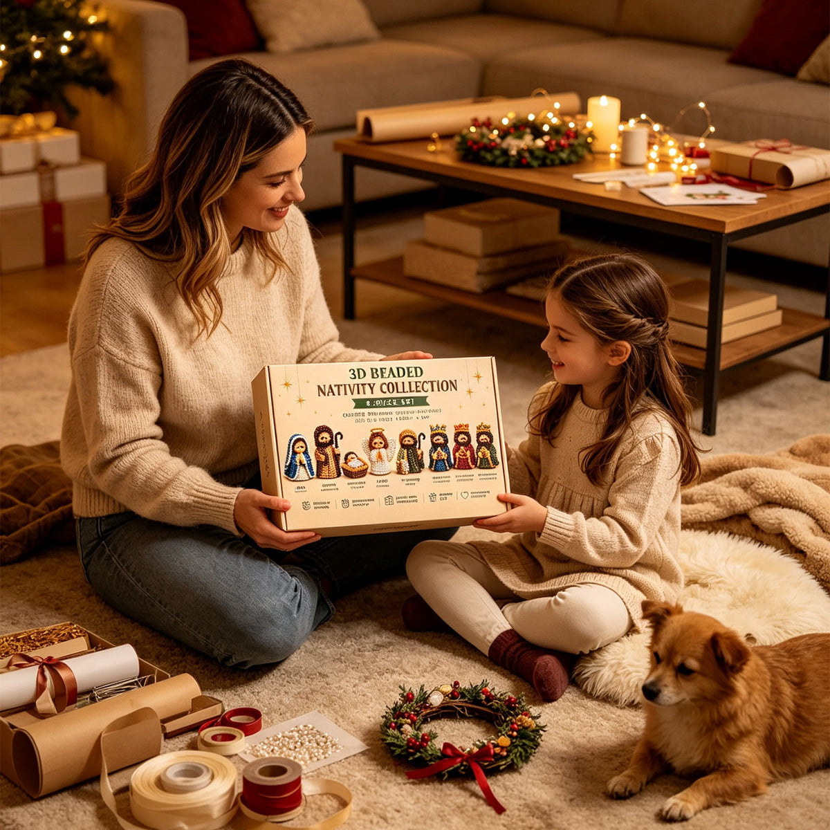 3D Beaded Nativity Scene DIY Kit 8-Piece Unfinished Christmas Faith Craft Set with Full Supplies & Step-by-Step Guide