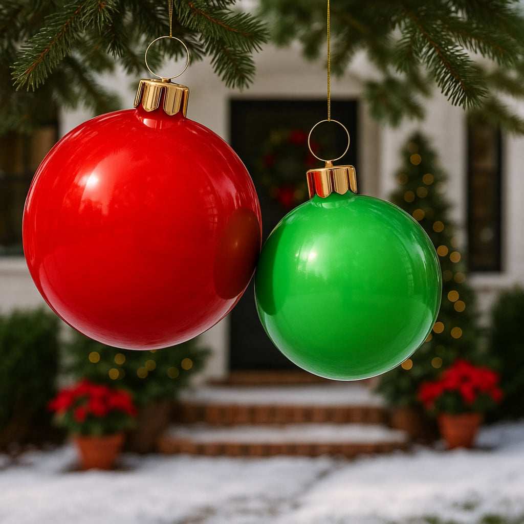 Holiball The Inflatable Ornament - Set of Two - Large Classic Red /Medium Classic Green Inflatable Ornaments