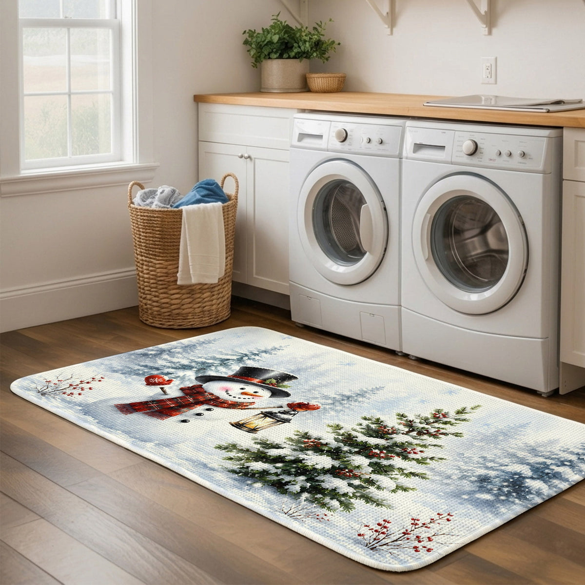 Red Truck Christmas Washable Area Rugs for Living Room Bedroom, Large Non Slip Indoor Floor Carpet Absorbent Xmas Tree Gnomes Navy Blue Snowflake Door Mat Rugs for Bathroom Entryway 63"x90.6"