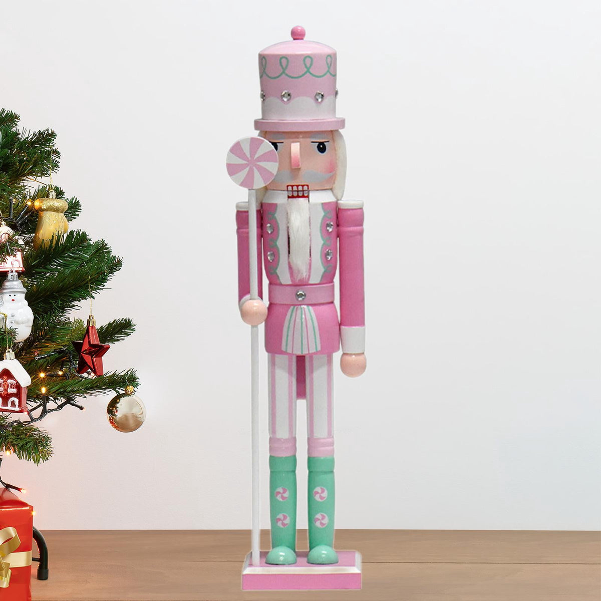 HOMYL Nutcracker Figurine Christmas Nutcracker Figure for Holiday Home Living Room Pink