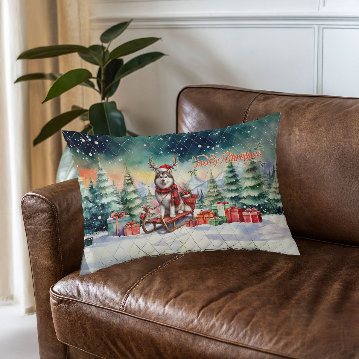 Merry Christmas Santa Reindeer Antlers French Bulldog Sleigh Xmas Winter Holiday Quilt Bedding Set Dog Lover Gifts 1 Blanket Bed Cover 2 Pillowcases - 00023