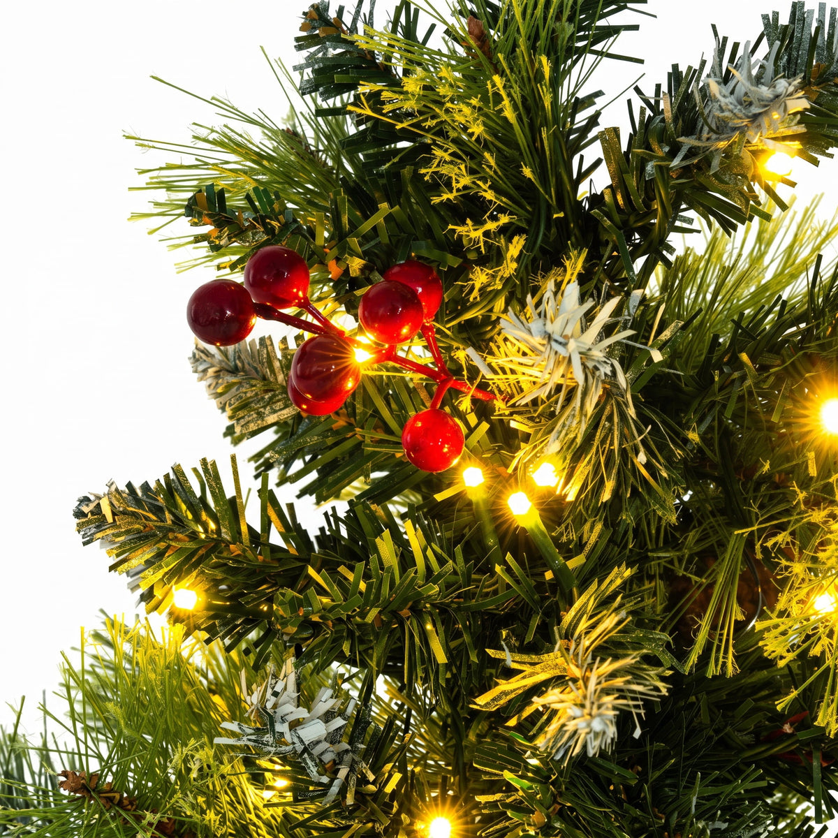 Funcid 6ft Artificial Christmas Tree with 8 Adjustable Light Flash Rate Modes, Decorated Xmas Tree with Pine Cones, Hinged Partially Flocked Christmas Tree with Foldable Metal Base