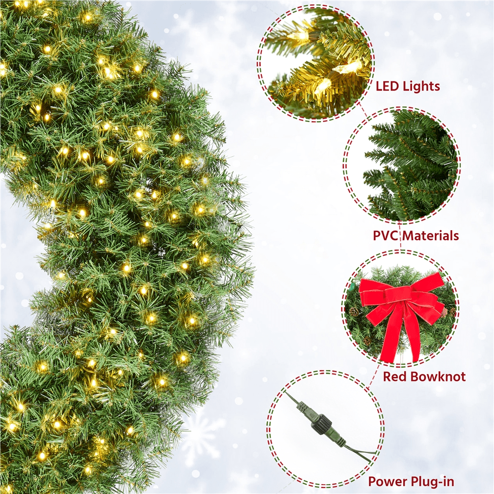 Alden Design 48in Pre-lit Fir Christmas Wreath for Door with 200 LED Lights & 720 Tips, Green