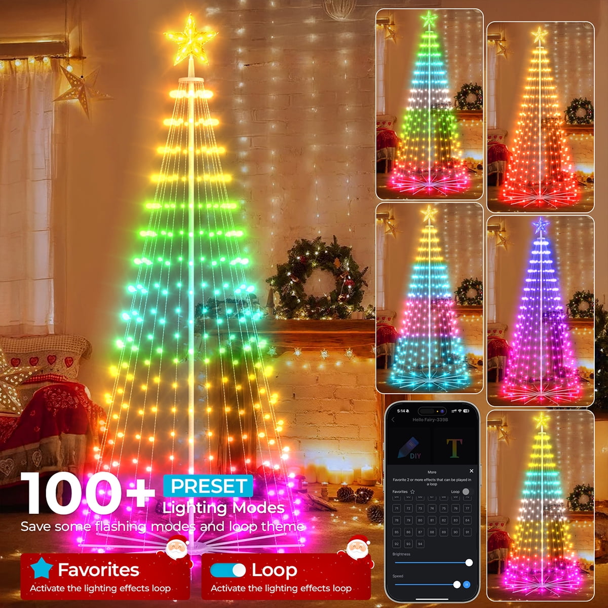 8FT 236 LED Christmas Cone Tree Smart Light with 58 Modes DIY Timer Remote Dimmable Artificial Christmas Tree for Porch Yard Patio Indoor Outdoor Xmas Holiday Decor
