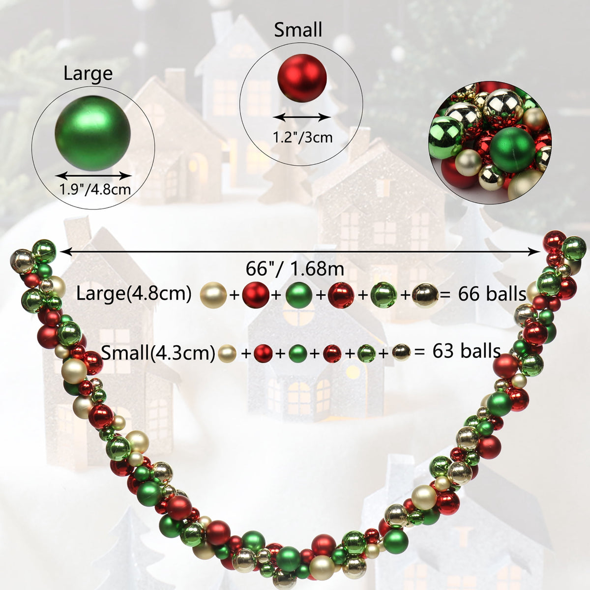 6 Ft Christmas Ball Garland Ornaments Shatterproof Xmas Hanging Balls Holiday Party Wedding Christmas Tree Decor Red