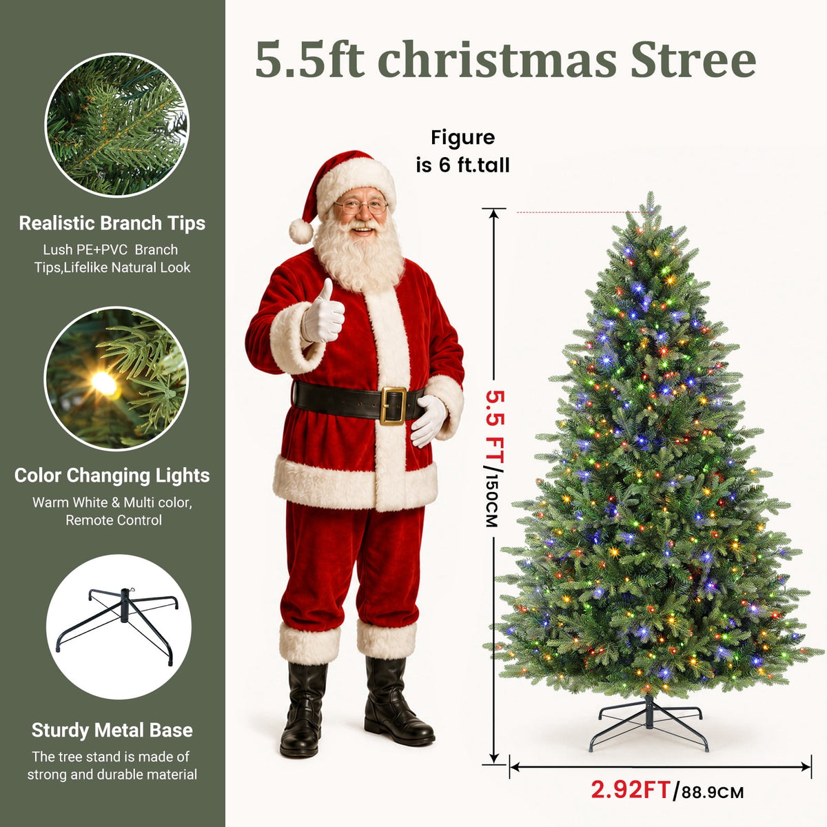 Lolsea 7ft Prelit PE Noble Fir Artificial Christmas Tree with Remote Control, Timer and Warm White & Multi-Color Lights