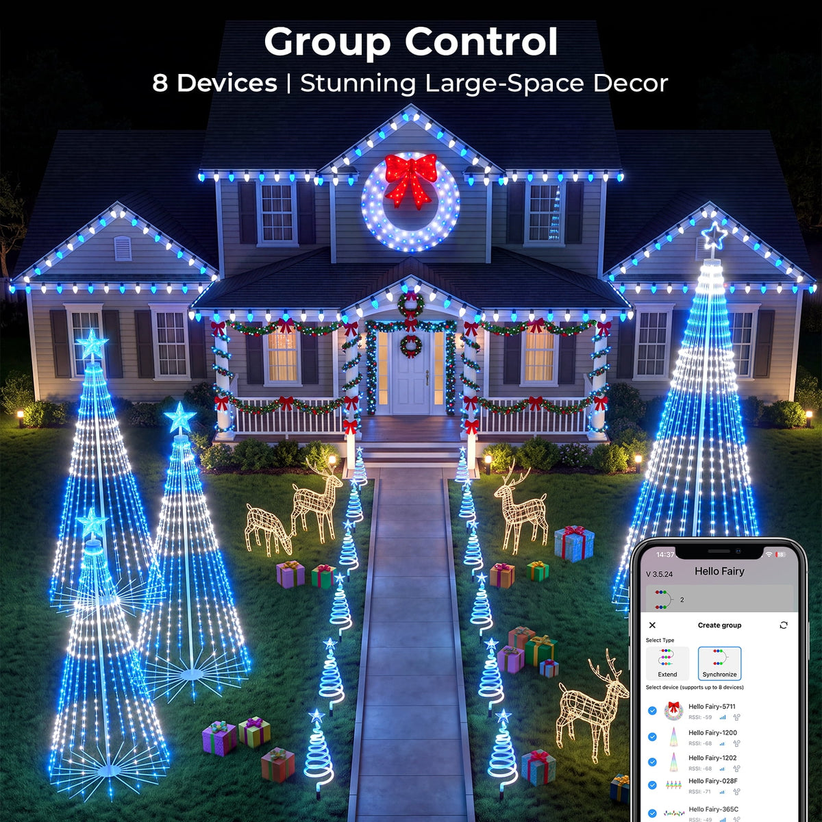8FT 236 LED Christmas Cone Tree Smart Light with 58 Modes DIY Timer Remote Dimmable Artificial Christmas Tree for Porch Yard Patio Indoor Outdoor Xmas Holiday Decor