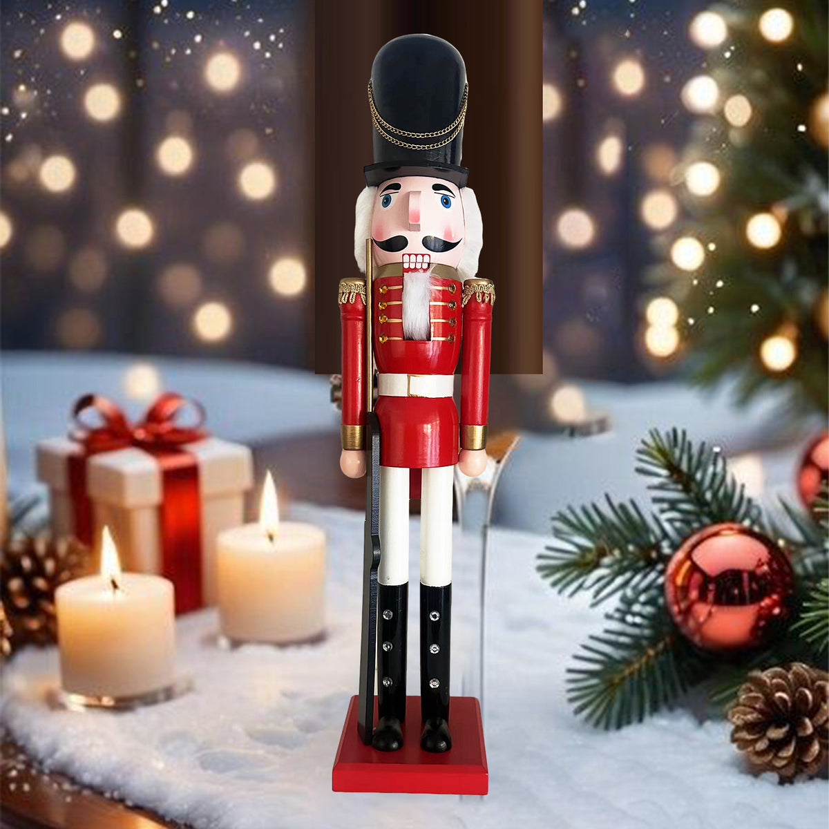LAMPHOME Nutcracker Christmas Decor, 32 Inch Wooden Soldier Figurines, Festive Christmas Nutcrackers Gifts Winter Indoor Table Desktop Fireplace Decorations