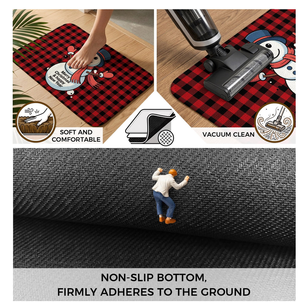 Christmas Snowman Bathroom Runner Rugs Non Slip Washable Absorbent Narrow Long Bath Mat Winter Holiday Xmas Red Black Plaid Runner Rugs for Kitchen Hallway Bedroom Laundry Study Room 31.5"x78.7"