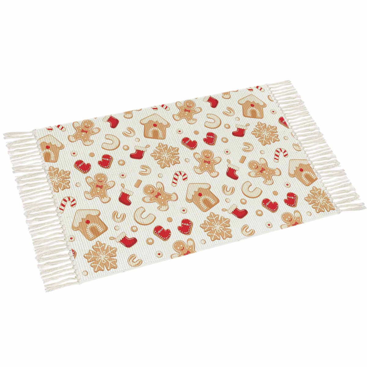 Christmas Area Rug 3x5ft Woven Runner Rug,Gingerbread Merry Xmas Snowflakes Holiday Washable Living Room Hallway Bedroom Kitchen Carpet with Tassels,Indoor Outdoor Throw Door Mat for Entryway
