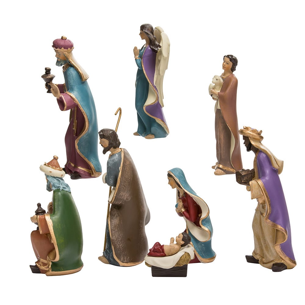 Kurt Adler 6.25-Inch Resin Nativity Figurine Set, 8-Piece Christmas Decoration