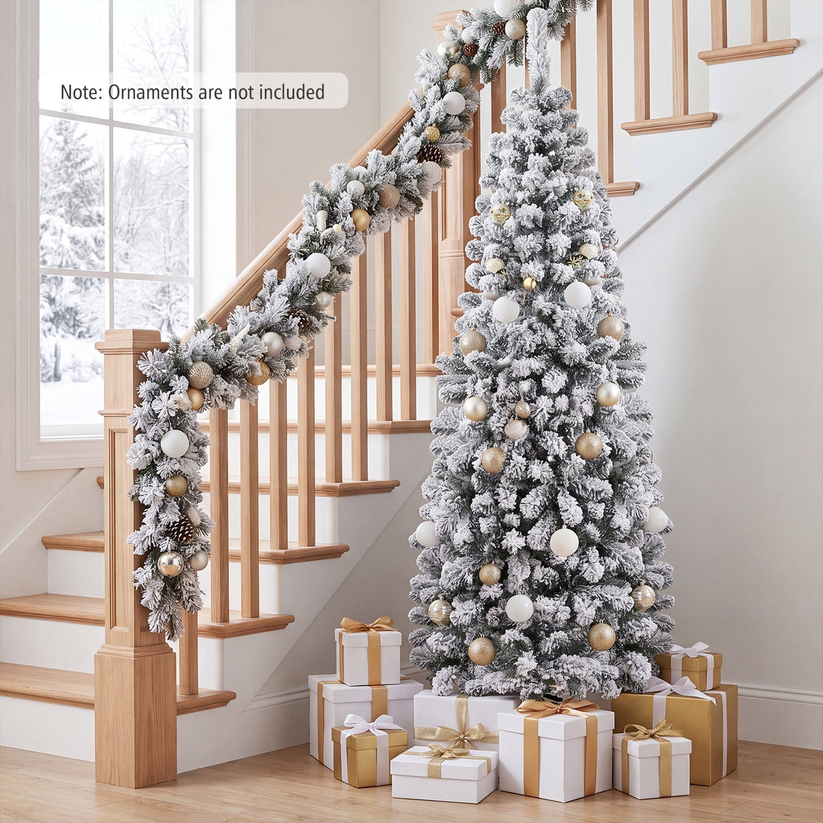 Costway 4.5 FT Unlit Flocked Pencil Christmas Tree Hinged with 242 Branch Tips