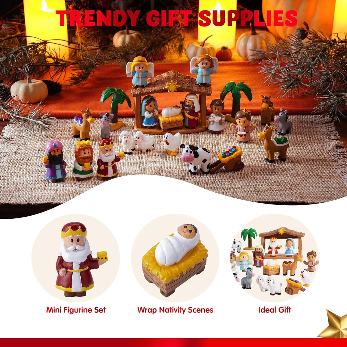 Joyfy Christmas Advent Calendar 2026 Nativity Figurine Set,Christmas Countdown Nativity Scene Set for Kids Boys Girls,24 PCS Nativity Advent Calendar