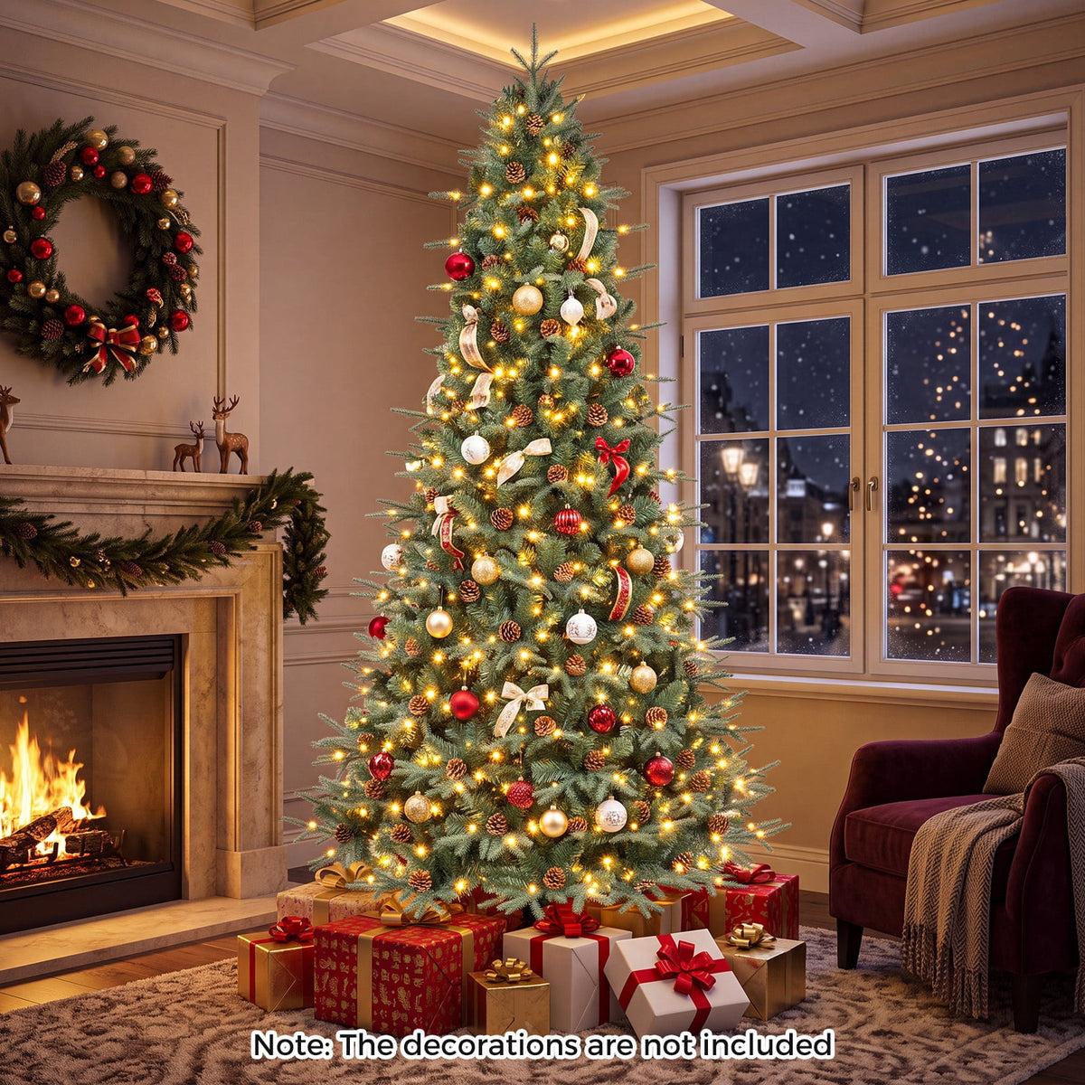 Gymax 7.5 FT Pre-Lit Artificial Christmas Tree, Realistic Xmas Tree w/ 540 Warm White LED Lights 1125 Dense Branch Tips