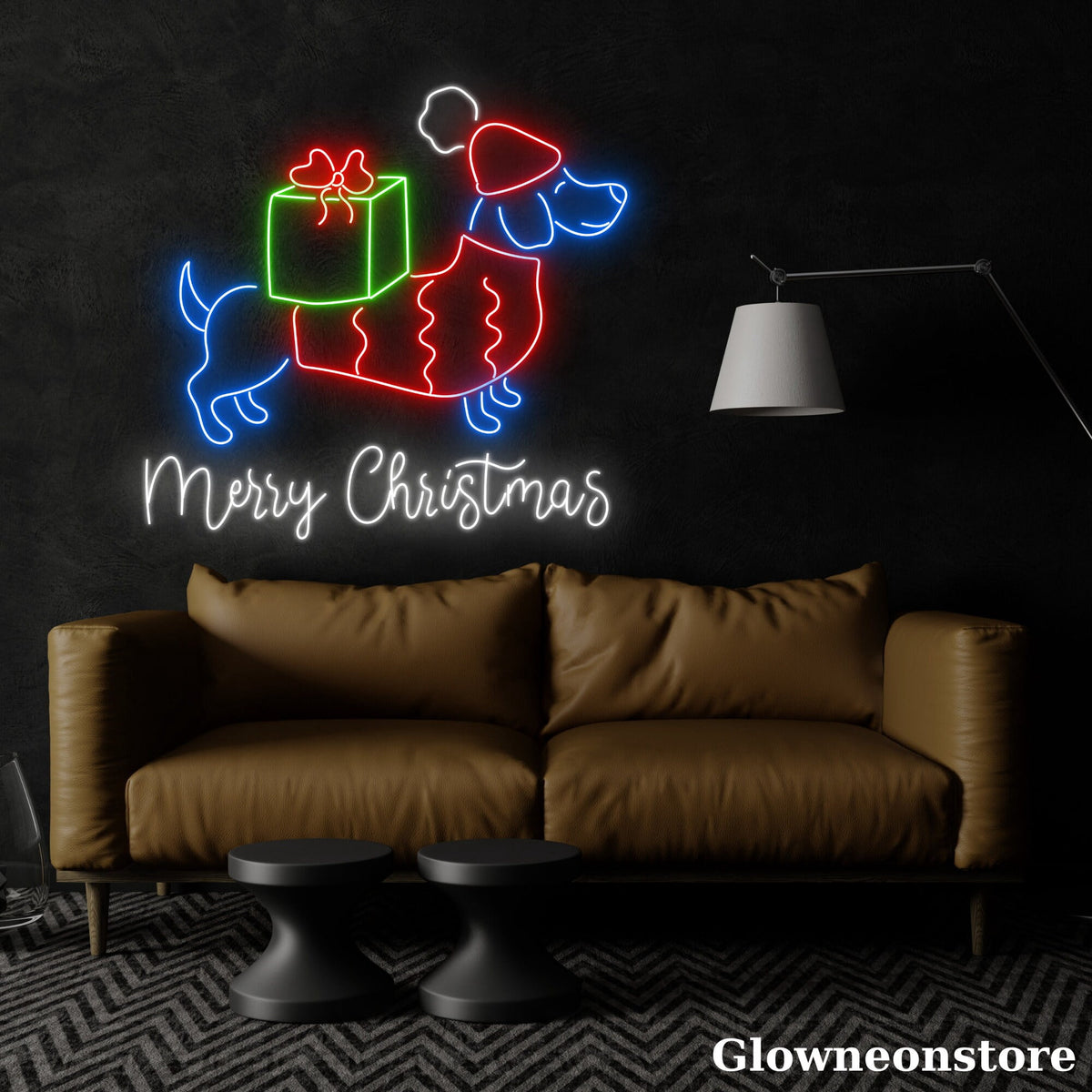 Glowneon Dachshund Christmas Neon Sign, Dachshund LED Sign, Merry Christmas Sign, Christmas Décor