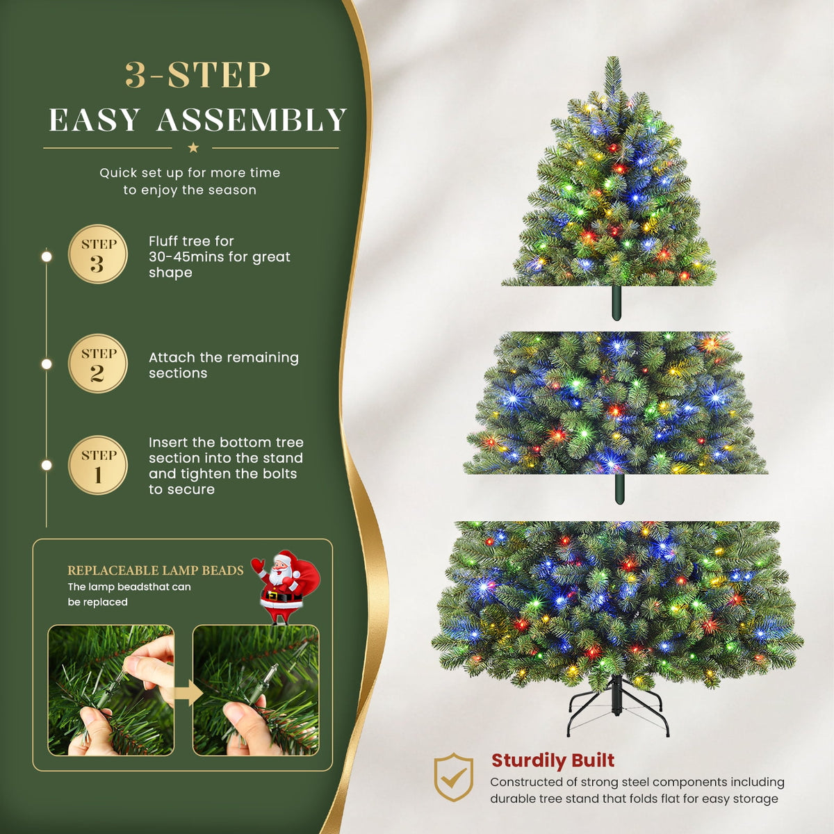 Lolsea 4.5ft Prelit Artificial Christmas Tree w/ Remote Control and Warm White & Color Changing Lights