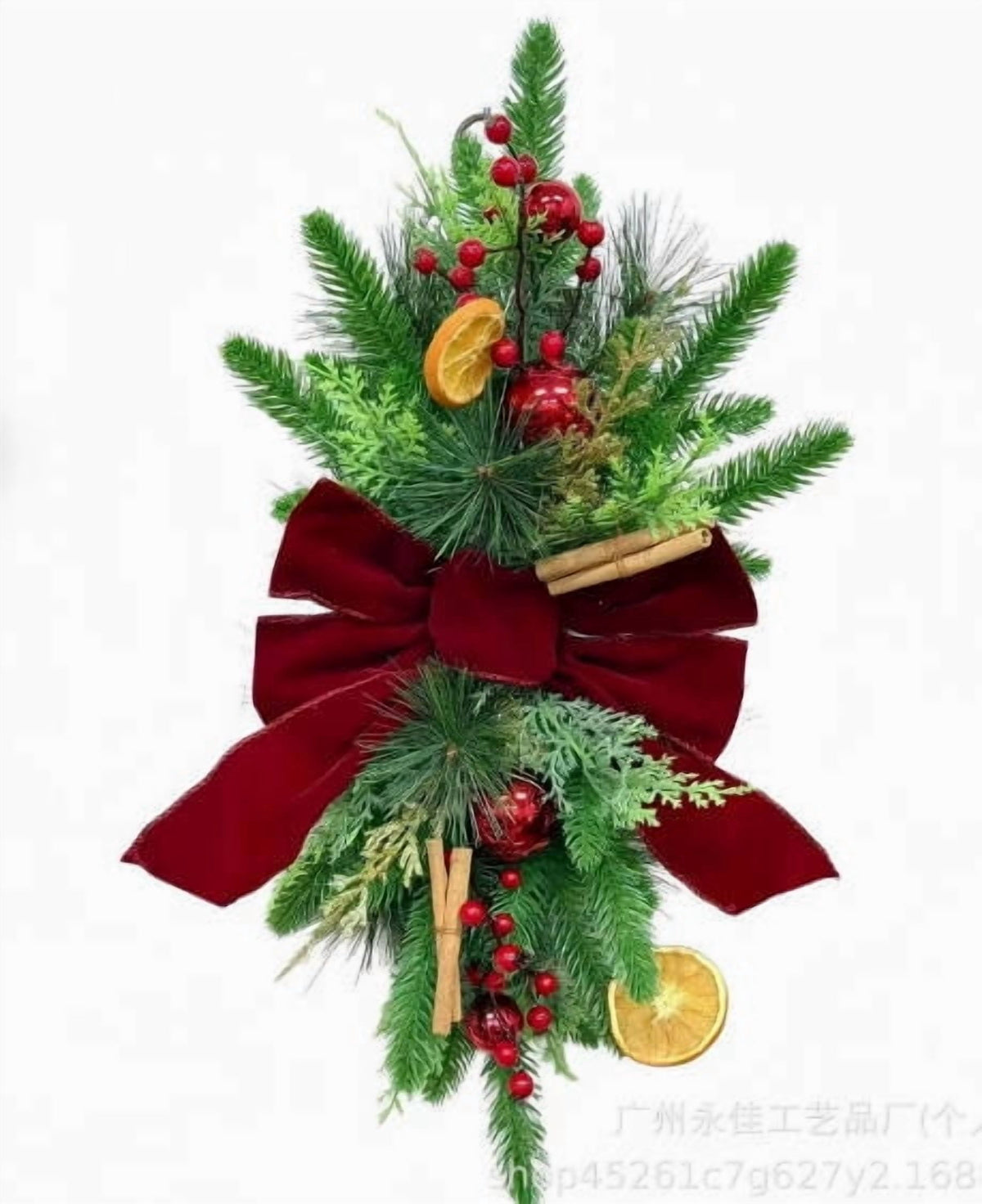 THOPBPRK Artificial Cedar Half Wreath for Front Door Christmas Decorations DIY Holiday with Bow Winter Hanging Ornament for Wall Window Home Decor, 23.6" A
