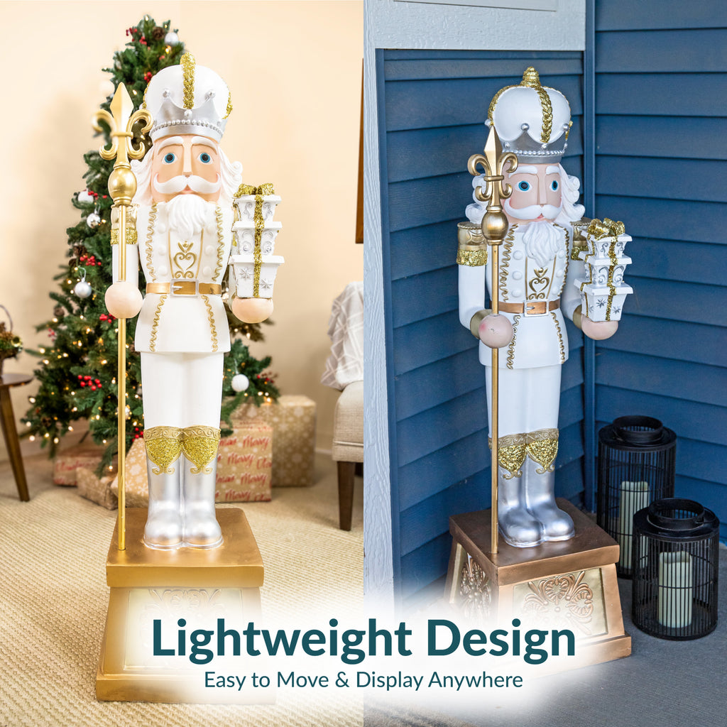 Sunnydaze Gold Polyresin Pierre the Fleur-de-Lis Nutcracker Christmas Statue, 47"