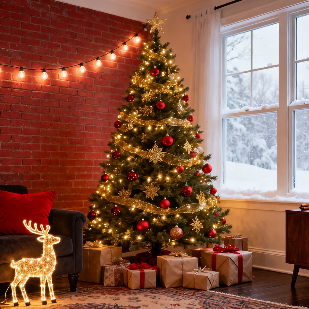 DAYBETTER 6ft Christmas Tree Artificial, Pre-lit with 250 LED Warm White Lights, 800 Branch Tips, Foldable Sturdy Metal Stand for Festival Home, Office Decor, Indoor and Outdoor