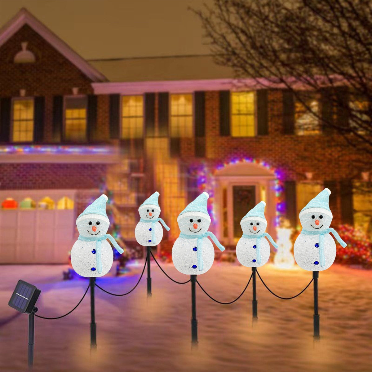 5pcs 17.3in Outdoor Christmas Lights, CXALSSY C9 LED Solar Christmas Lights near Me, Solar Outdoor Christmas Lights for House, IP65 Waterproof XMAS Snowman Decorations