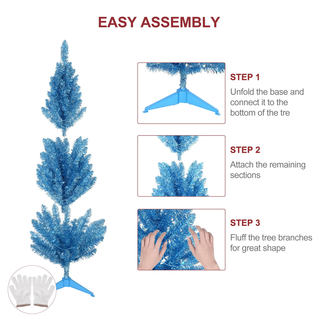 Bringstar 4FT Silver Artificial Christmas Tree with 50 String Lights, Mini Tinsel Tree, Not Pre-Lit, for Halloween & Holiday Home & Office Décor