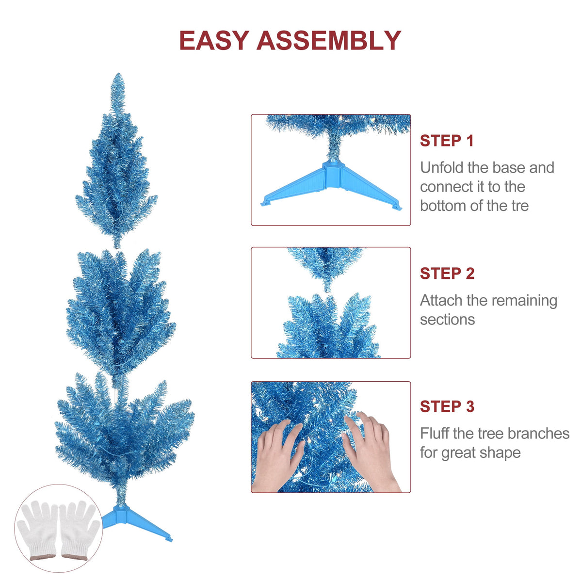 Bringstar 4FT Silver Artificial Christmas Tree with 50 String Lights, Mini Tinsel Tree, Not Pre-Lit, for Halloween & Holiday Home & Office Décor