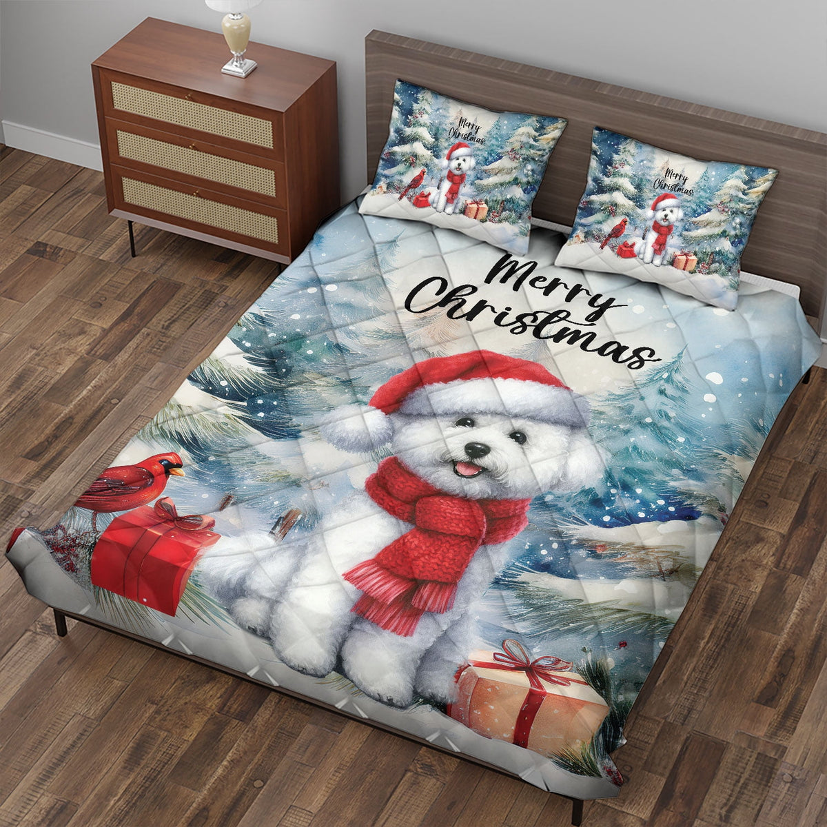 Merry Christmas French Bulldog Enjoys Woofmas Winter Xmas Holiday Quilt Bedding Set Dog Lover Gifts 1 Blanket Bed Cover 2 Pillowcases - 02022