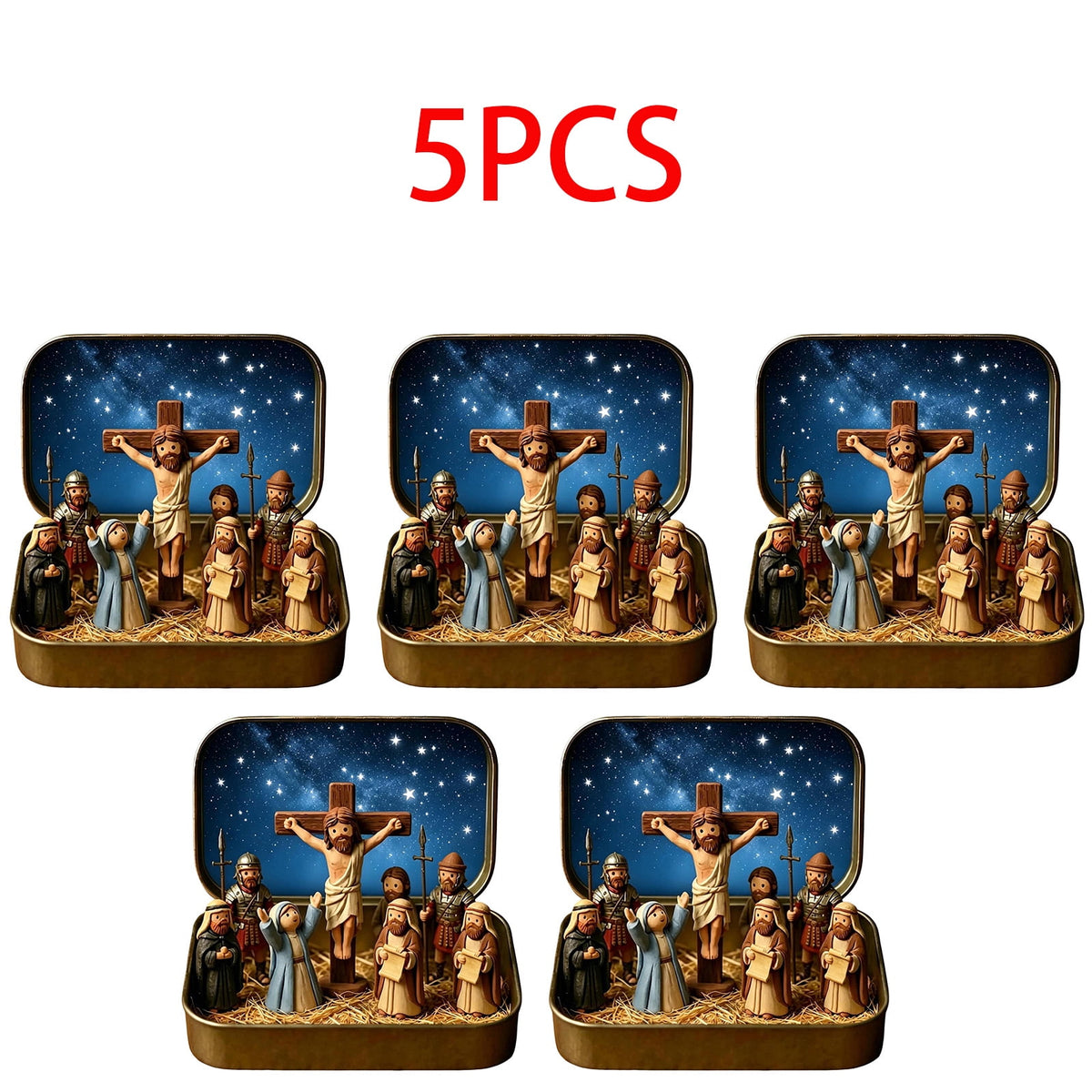 Daghihgewr Mini Christmas Nativity Set Tabletop Tin Box Multicolor Indoor Religious Ornament 1-Count 3.9 x 2.8 x 1.2 Inch