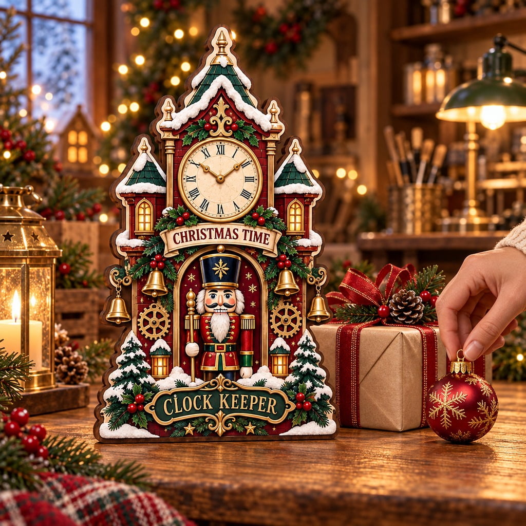 Layered Tabletop Display Christmas Nutcracker Clock Tower
