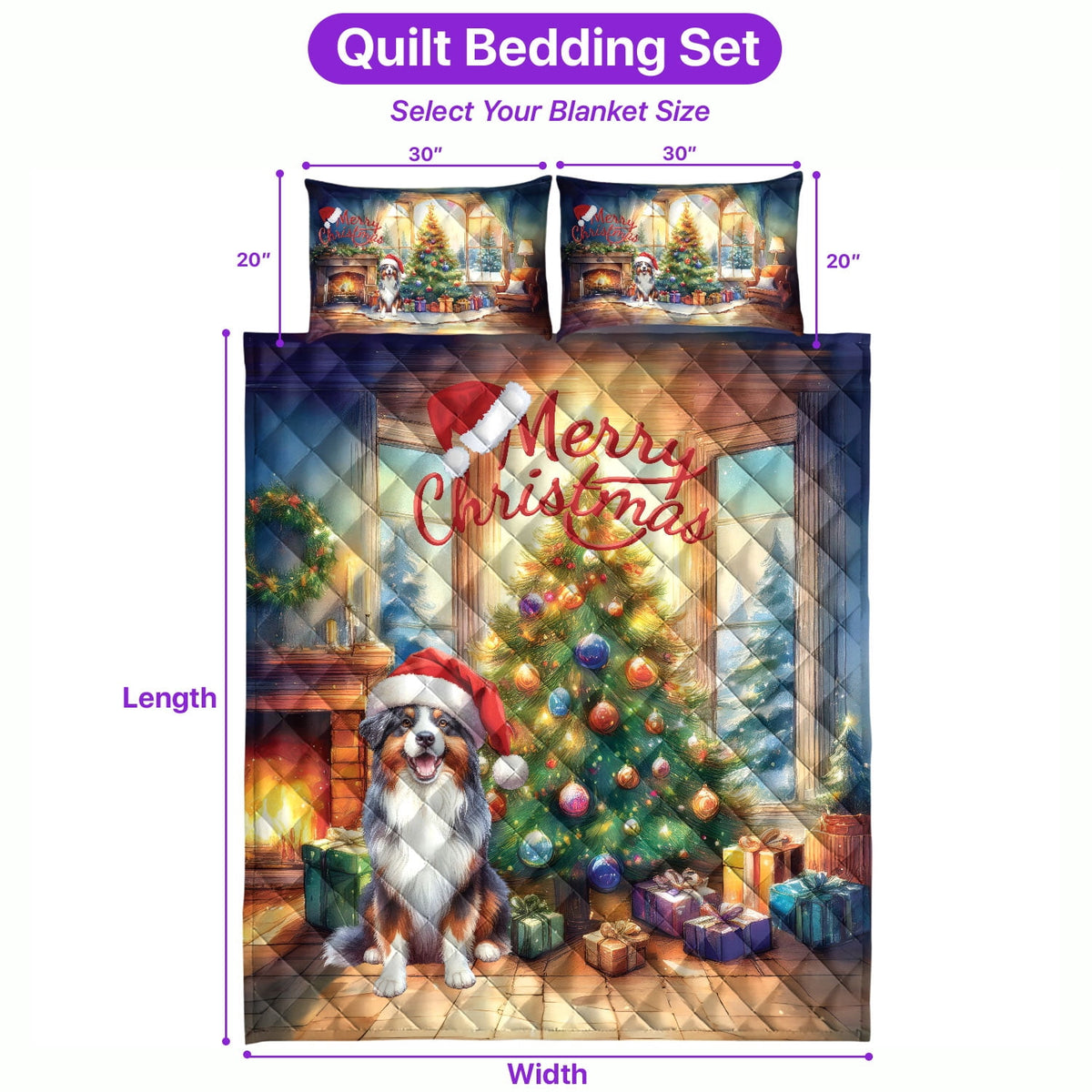 Merry Christmas French Bulldog Santa Hat Xmas Tree Winter Holiday Quilt Bedding Set Dog Lover Gifts 1 Blanket Bed Cover 2 Pillowcases - 01013
