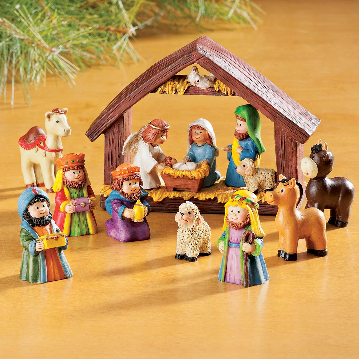 Holiday Peak Handpainted Resin Tabletop Nativity Scene - Set Includes 5"x6" Manger, Plus 8 Nativity Pieces - Perfectly Sized Christmas Decoration