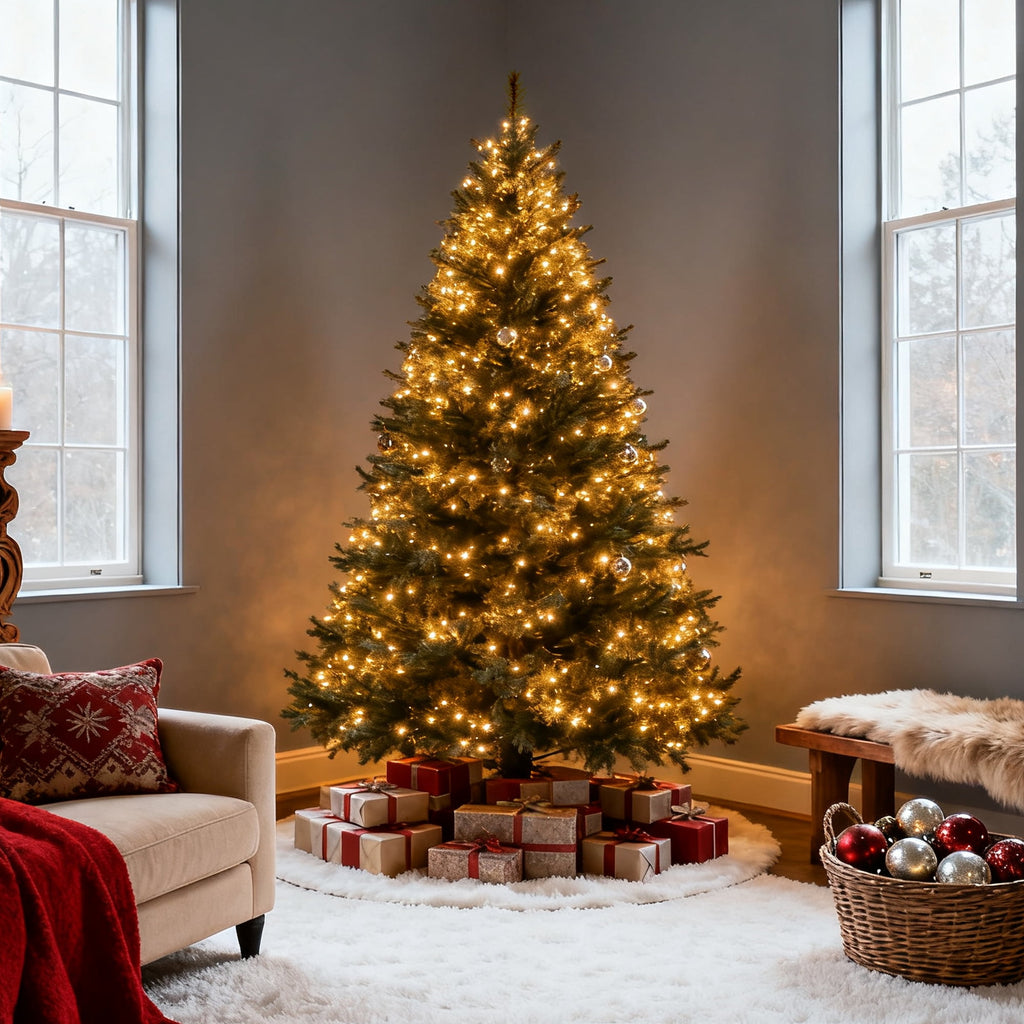 DAYBETTER 6ft Christmas Tree Artificial, Pre-lit with 250 LED Warm White Lights, 800 Branch Tips, Foldable Sturdy Metal Stand for Festival Home, Office Decor, Indoor and Outdoor