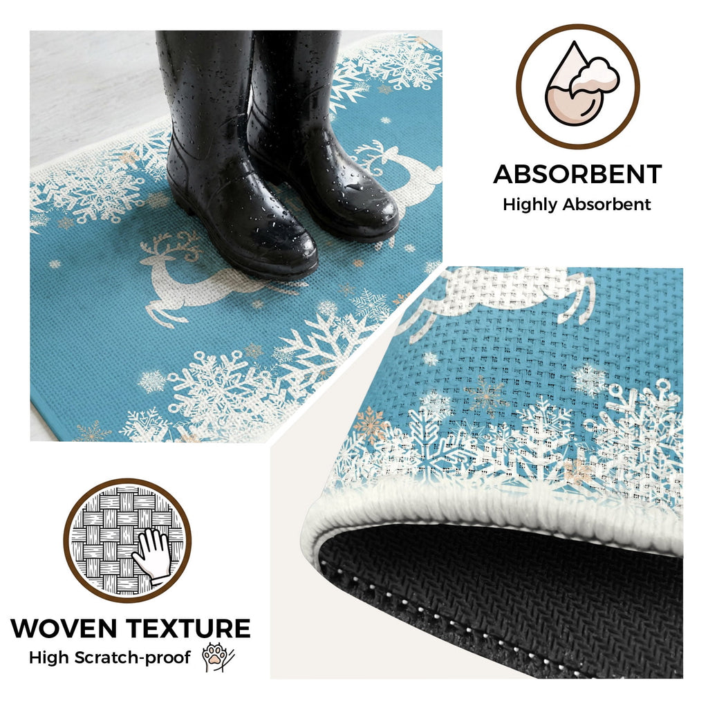 Black Christmas Washable Area Rugs for Living Room Bedroom, Large Non Slip Indoor Floor Carpet Absorbent Low Pile Elk Xmas Snowflake Winter Deer Door Mat Rugs for Bathroom Entryway 47.2"x63"