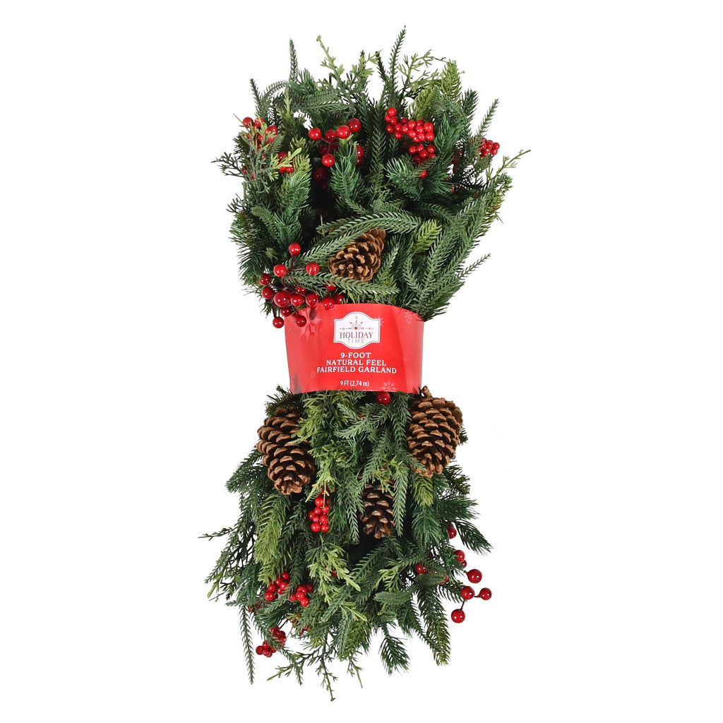 Fairfield Natural Feel Unlit Artificial Christmas Garland, Green, 9', by Holiday Time