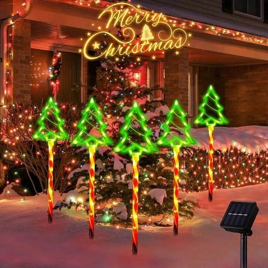 Cinvoph 5-Pack 13" Solar Christmas Tree Outdoor Christmas Decorations, Decorative Waterproof Solar Xmas Tree Lights Xmas Lights for Yard Front Porch Pathway Decor
