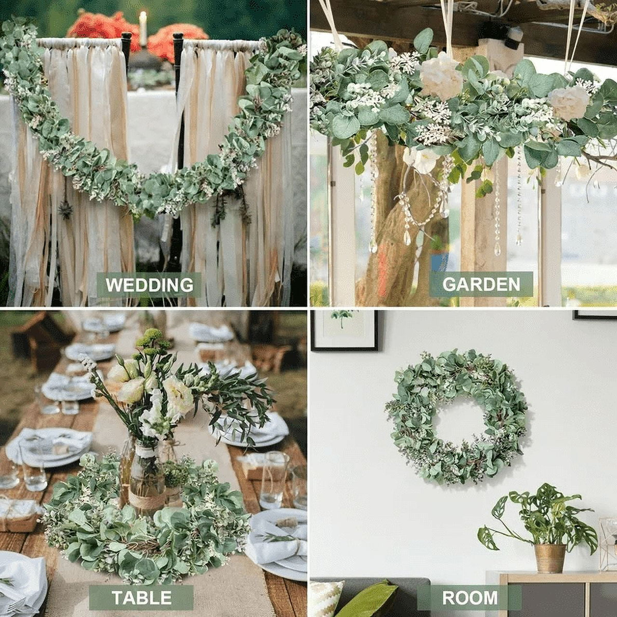 Scidweet Christmas Eucalyptus Garland, 2 Pcs 6.56 FT Artificial Greenery Garland Silver Dollar Leaves Boxwood Vines with White Buds for Home Wedding Party Table Mantle Xmas Decor