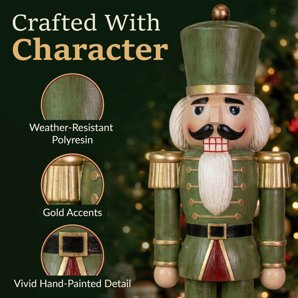 Sunnydaze Green Polyresin Ivan the Rustic Nutcracker Christmas Statue, 33" (2-Pack)