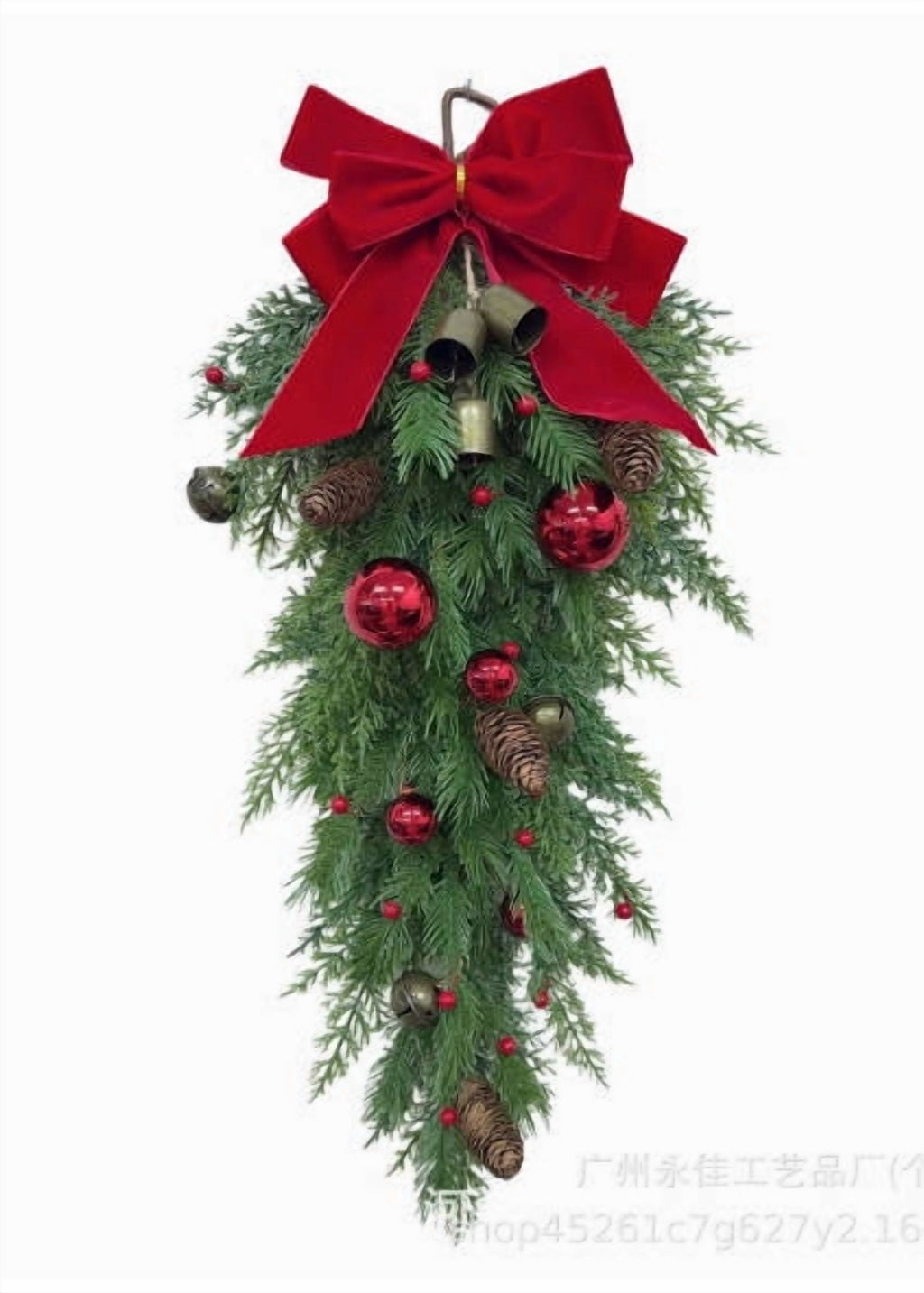 THOPBPRK Artificial Cedar Half Wreath for Front Door Christmas Decorations DIY Holiday with Bow Winter Hanging Ornament for Wall Window Home Decor, 23.6" A