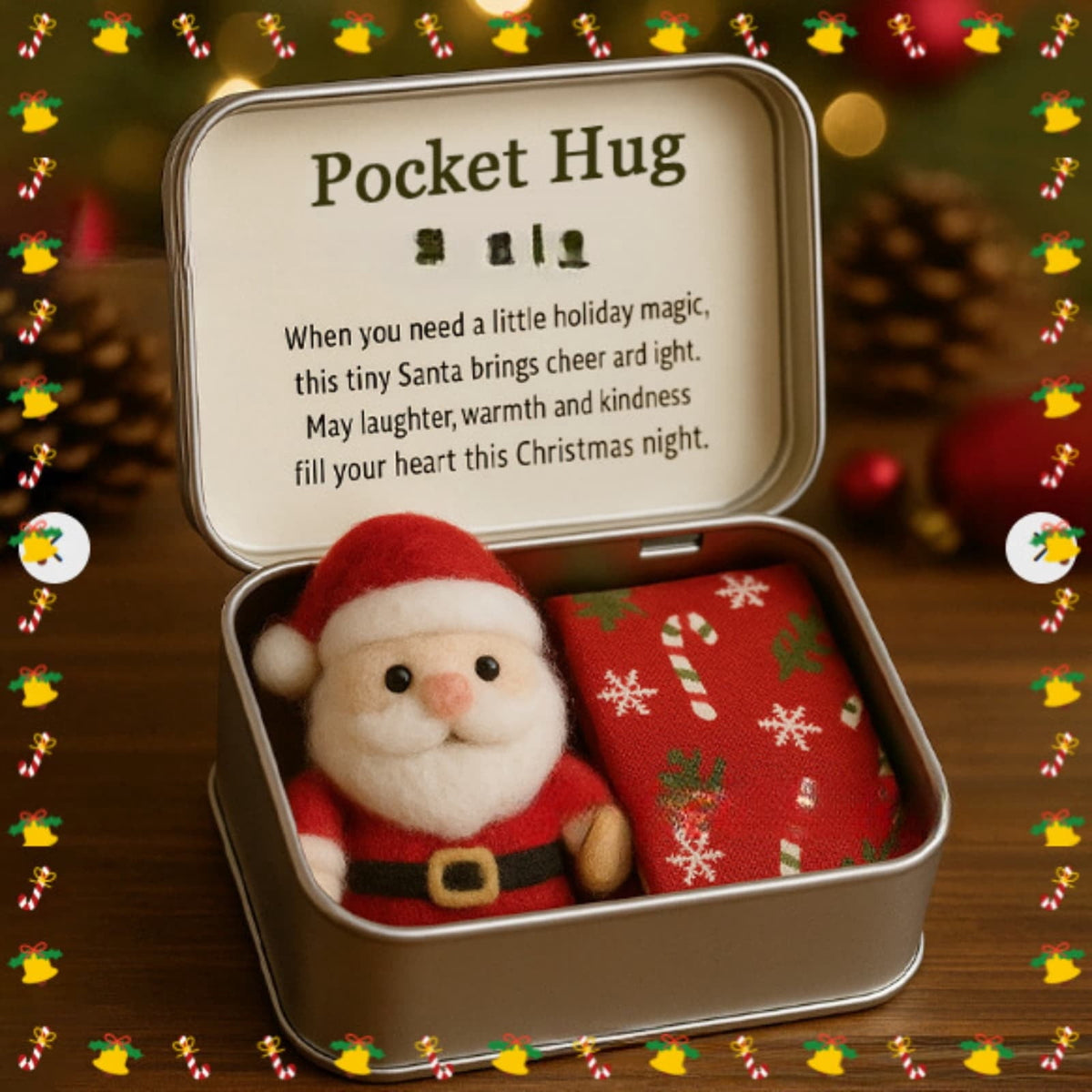 Christmas Tin Box with Plush Toy Surprise Gift Set Holiday Storage Container for s Stocking Stuffer(A)