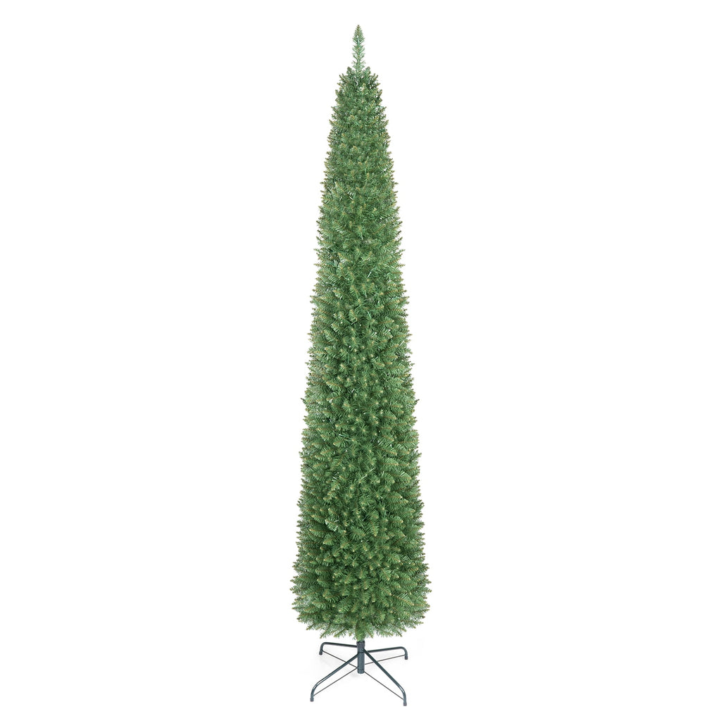 Costway 6 FT Pencil Christmas Tree Pre-Lit Folding Metal Stand Green
