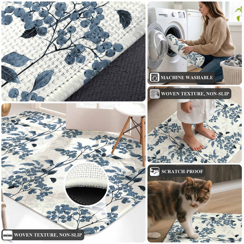 Hallway Runner Rug 31.5"x78.7",Christmas Gnomes Absorbent Non Slip Indoor Outdoor Carpet,Red Joy Pine Branches Cardinal Birds Low Profile Runner Rugs for Corridor Kitchen Laundry Room Entryway