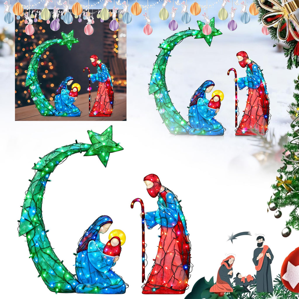 Lighted Nativity Scene, Outdoor Christmas Nativity Table Decor Set, Mini Lighted Christmas Scene Decoration for Holiday Winter Lawn, Garden & Indoor Tabletop