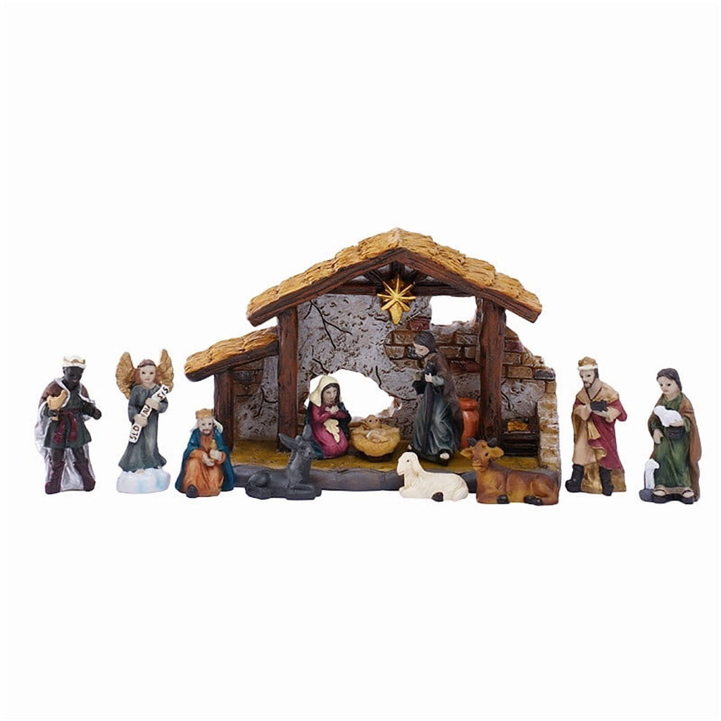 HKEJIAOI Hand Painted Resin Nativity Set, 12-Piece Christmas Manger Scene Ornaments for Home Tabletop Decoration, Religious Holiday Display